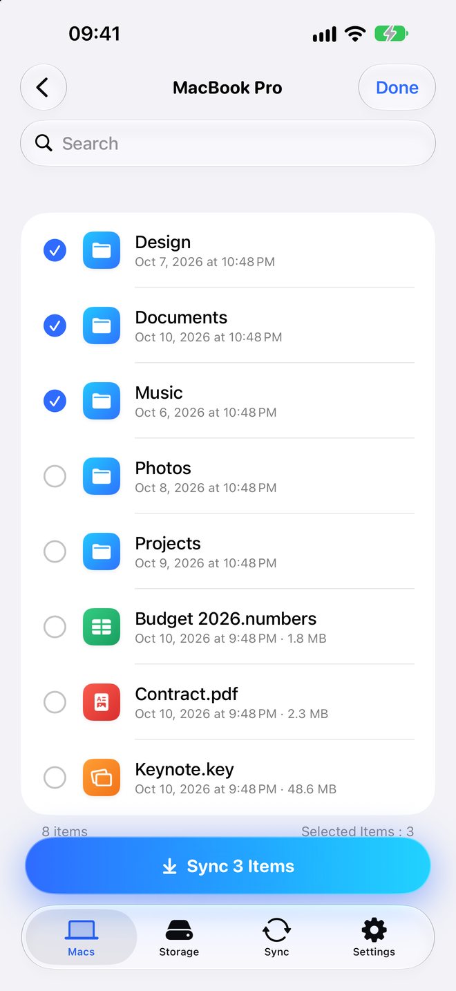 Pick the folders to sync