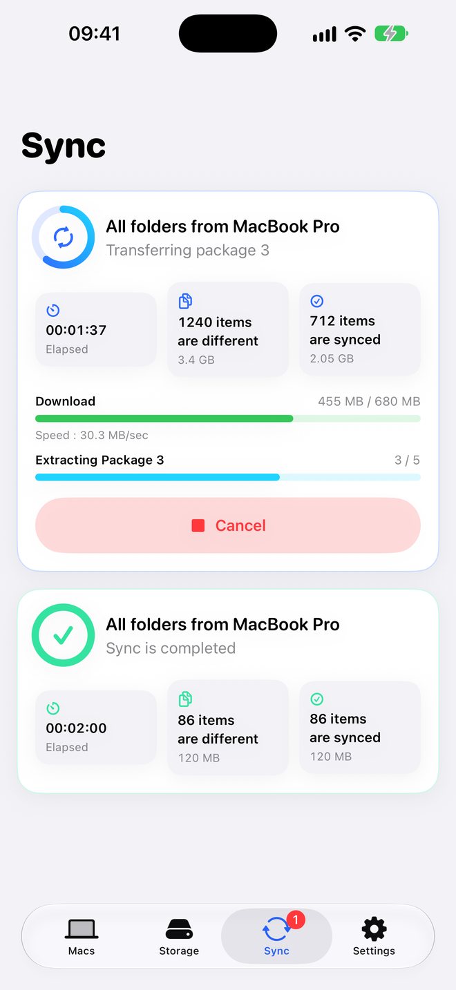 Live sync progress on iPhone