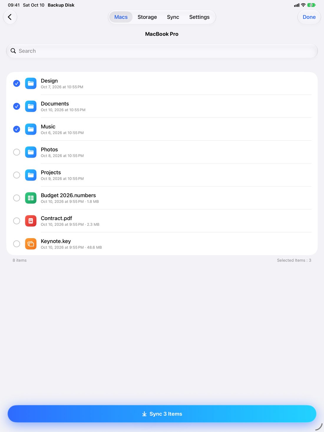 Choosing folders on iPad