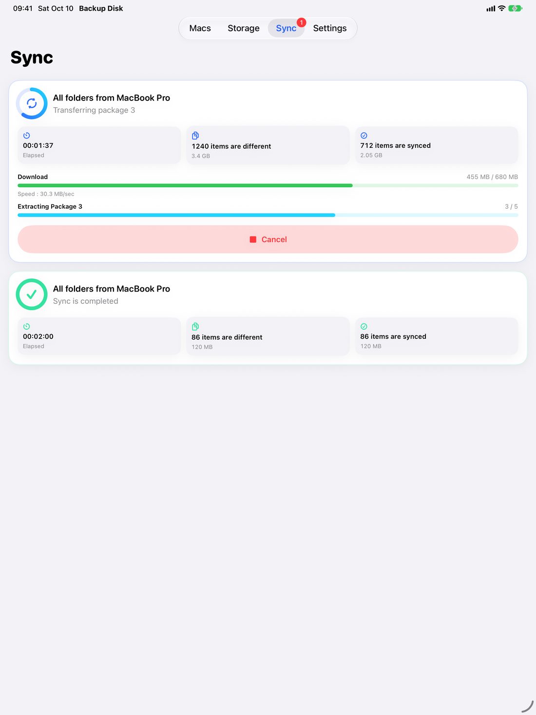 Sync progress on iPad