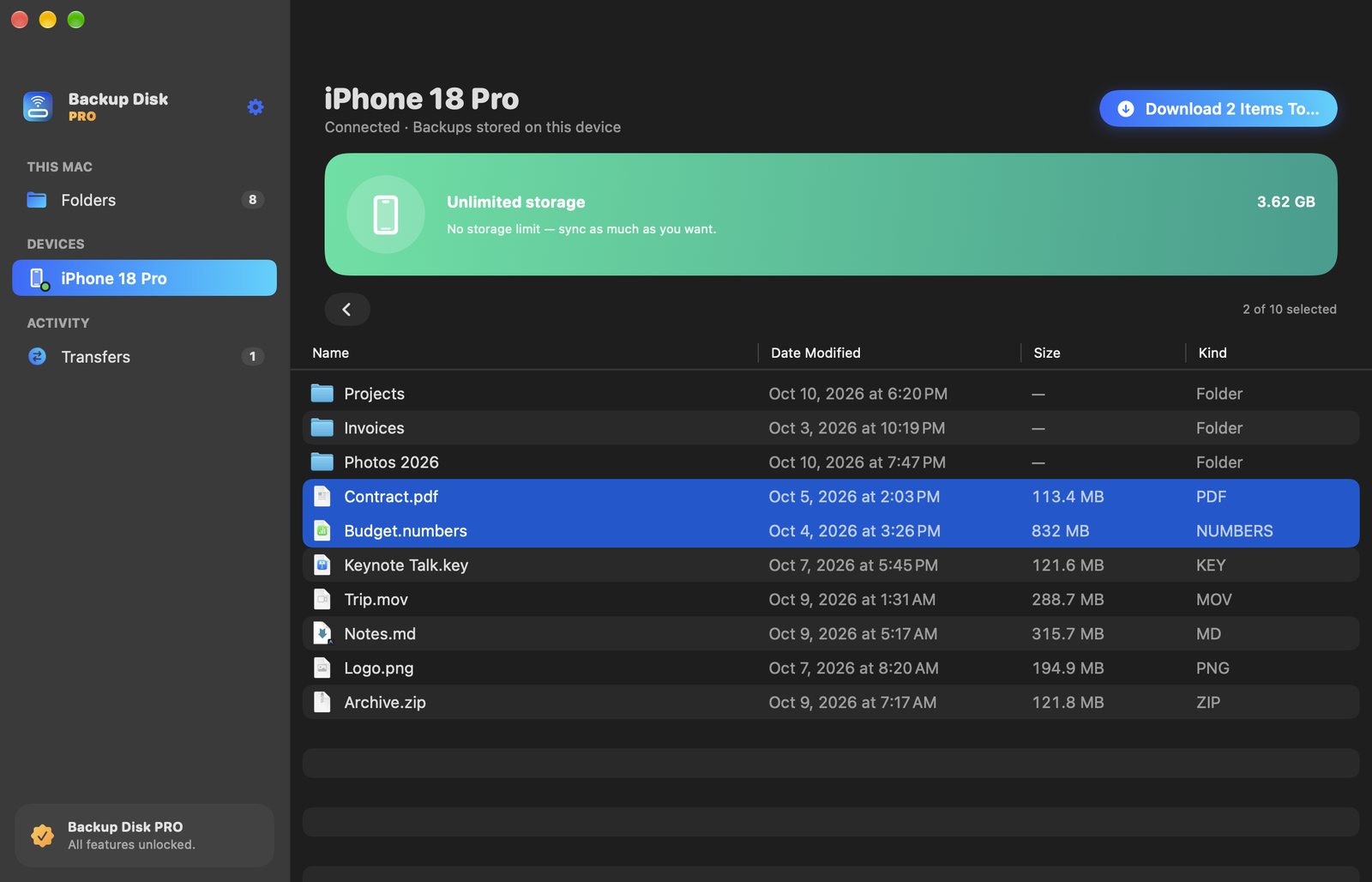 Downloading files back to the Mac
